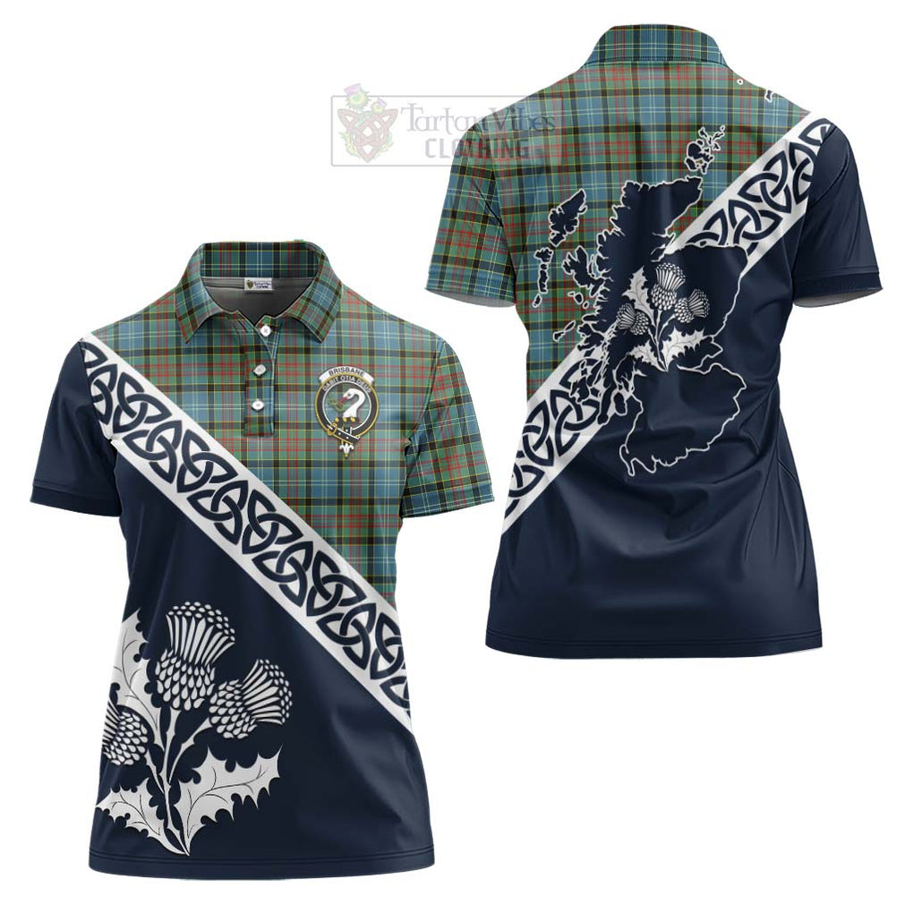 Tartan Vibes Clothing Brisbane Tartan Women's Polo Shirt Featuring Thistle and Scotland Map