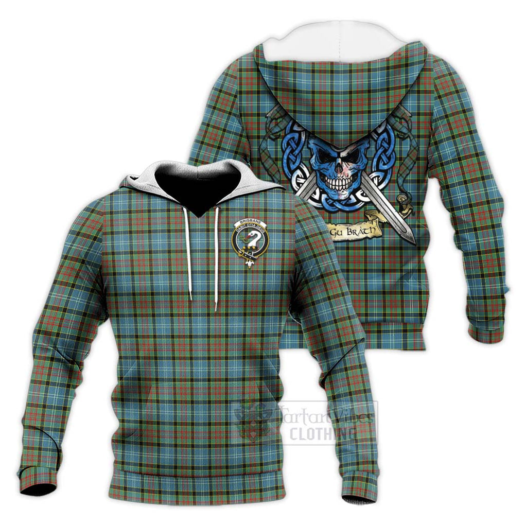 Tartan Vibes Clothing Brisbane Tartan Knitted Hoodie with Family Crest Celtic Skull Style