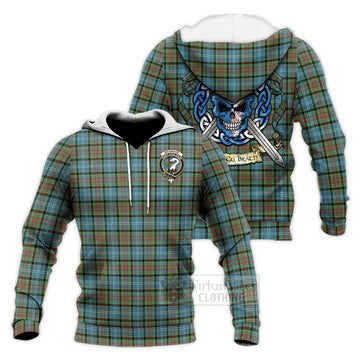 Brisbane Tartan Knitted Hoodie with Family Crest Celtic Skull Style