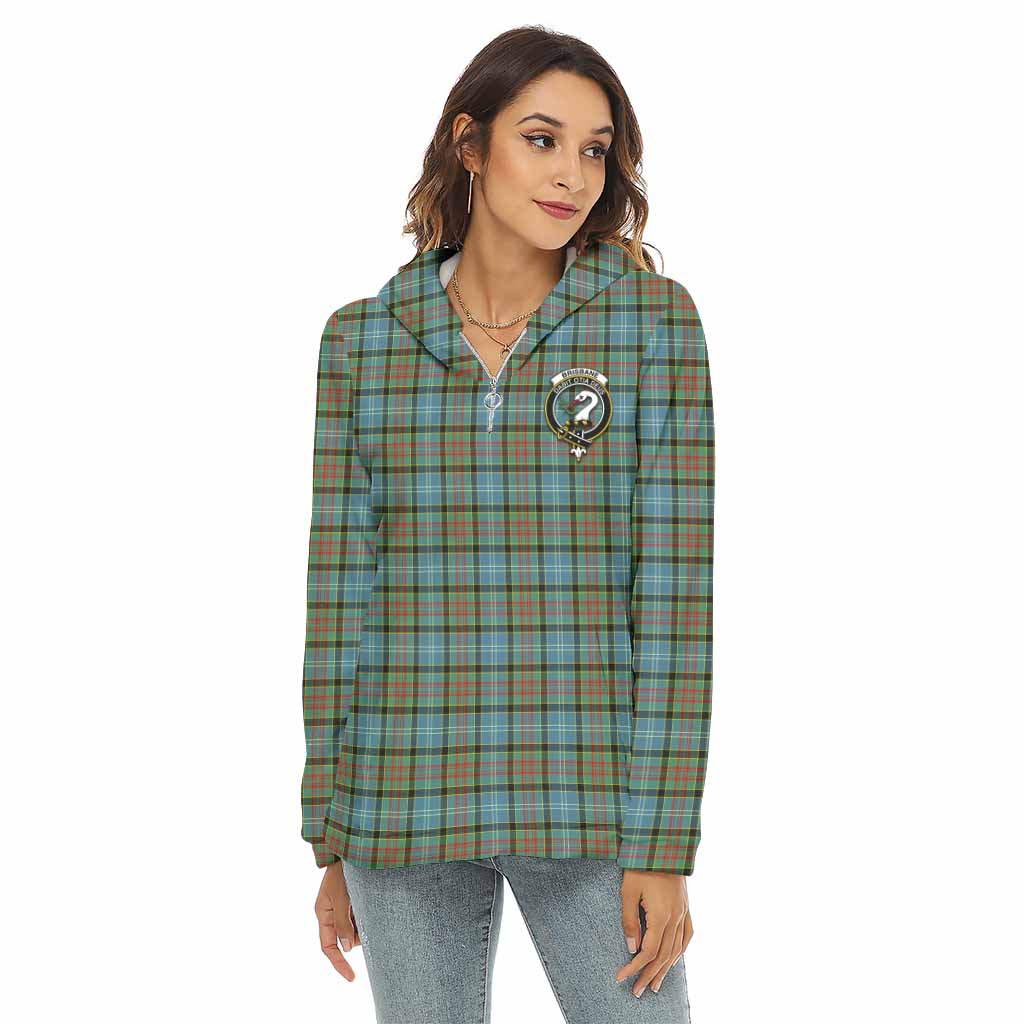 Tartan Vibes Clothing Brisbane Tartan Crest Women's Borg  Half Zip Fleece Hoodie