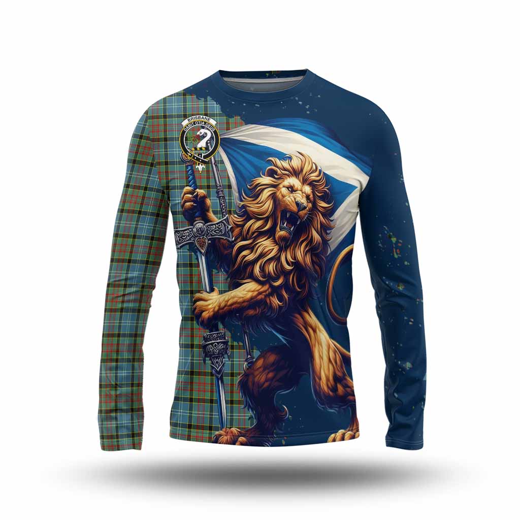 Tartan Vibes Clothing Brisbane Tartan Family Crest Long Sleeve T-Shirt with Scottish Majestic Lion