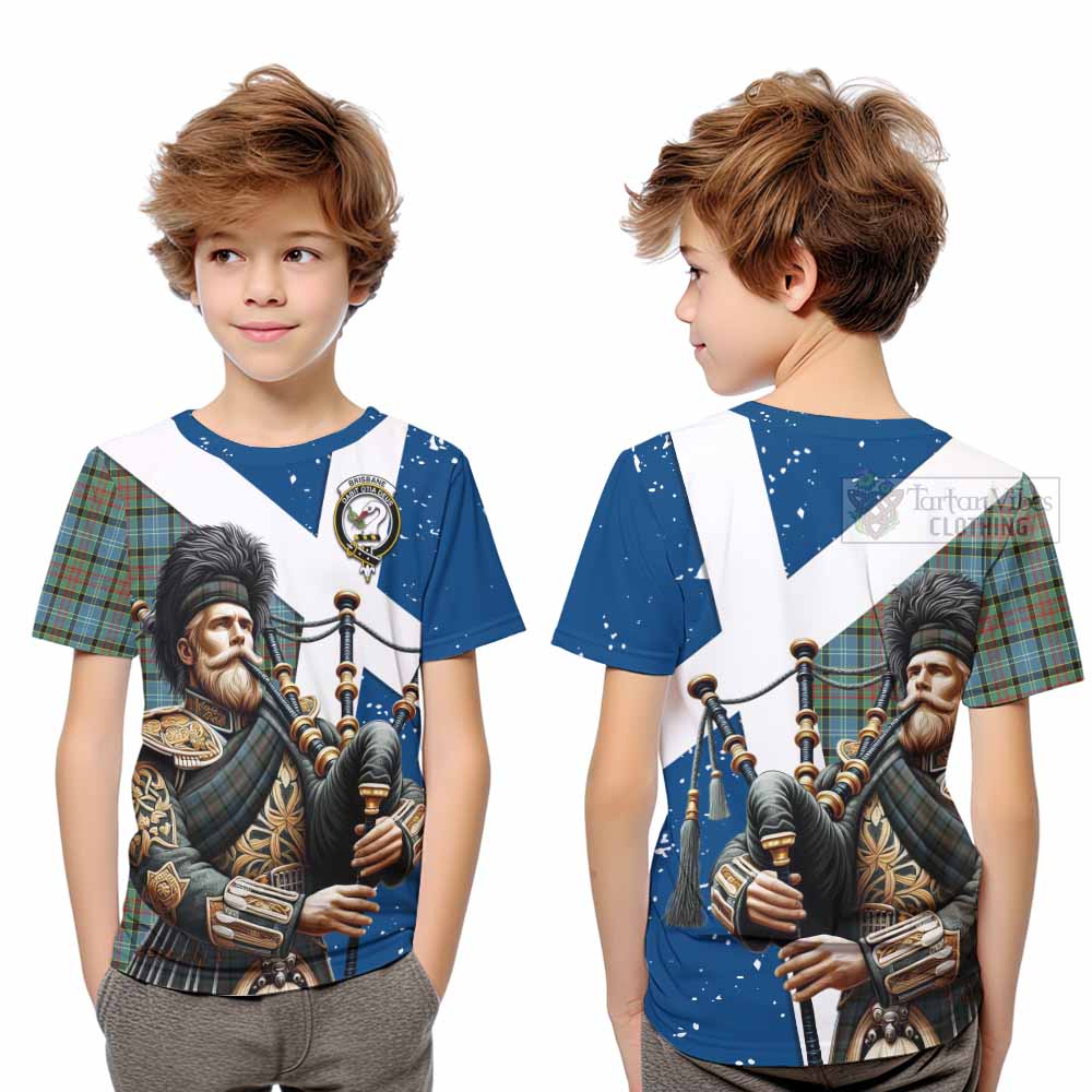 Tartan Vibes Clothing Brisbane Tartan Kid T-Shirt with Family Crest Scottish Bagpiper Vibes