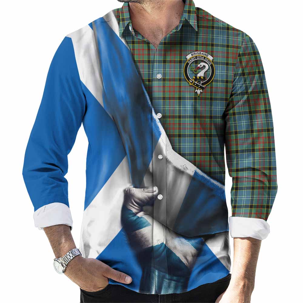 Tartan Vibes Clothing Brisbane Tartan Long Sleeve Button Shirt with Family Crest Scotland Patriotic Style