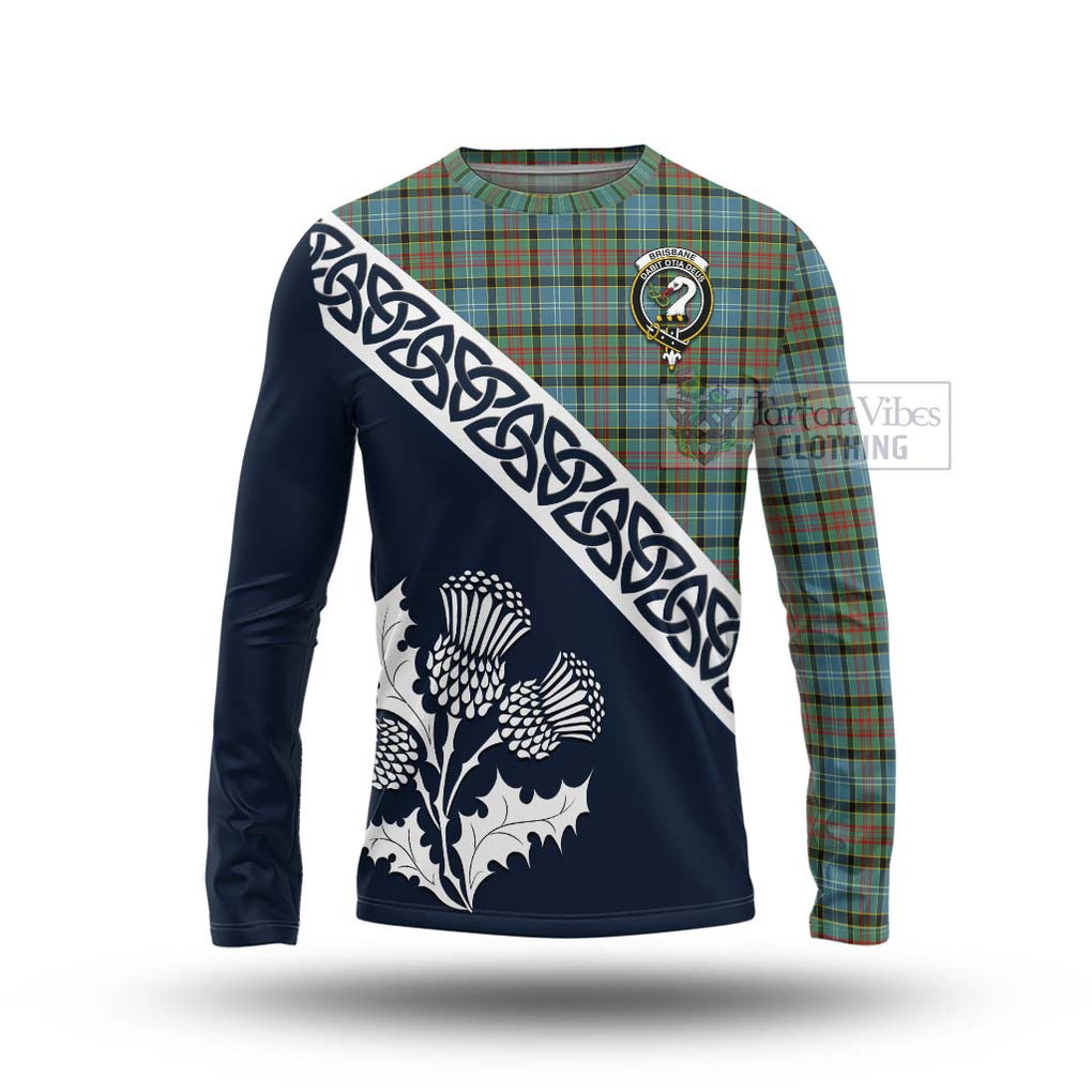 Tartan Vibes Clothing Brisbane Tartan Long Sleeve T-Shirt Featuring Thistle and Scotland Map