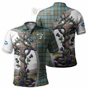 Brisbane Tartan Polo Shirt with Family Crest and St. Andrew's Cross Accented by Thistle Vines