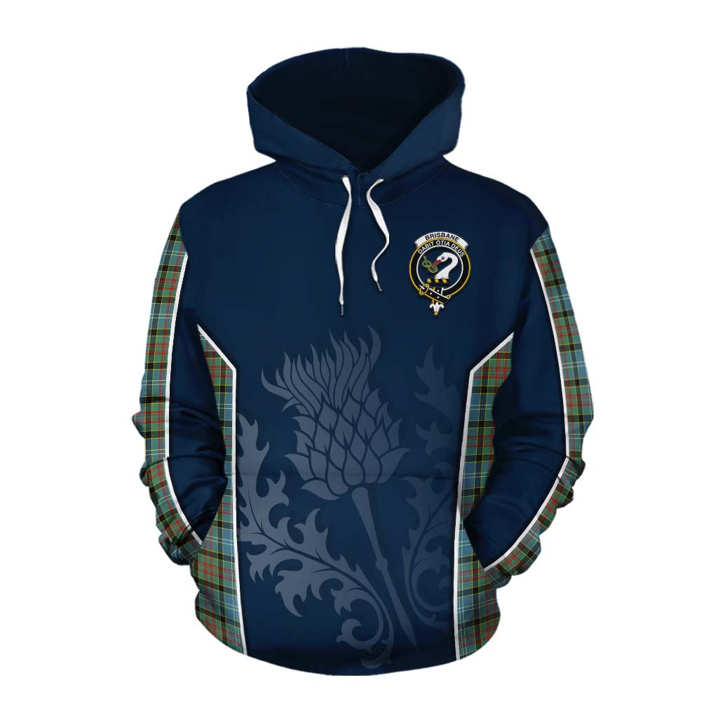 Tartan Vibes Clothing Brisbane Tartan Cotton Hoodie with Family Crest and Scottish Thistle Vibes Sport Style