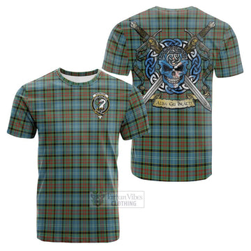 Brisbane Tartan Cotton T-shirt with Family Crest Celtic Skull Style