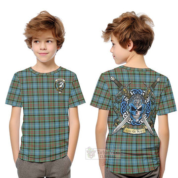 Brisbane Tartan Kid T-Shirt with Family Crest Celtic Skull Style