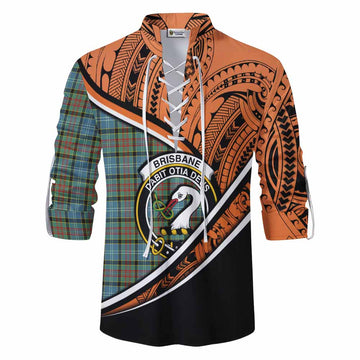 Brisbane Crest Tartan Ghillie Kilt Shirt with Polynesian Vibes Style - Orange Version