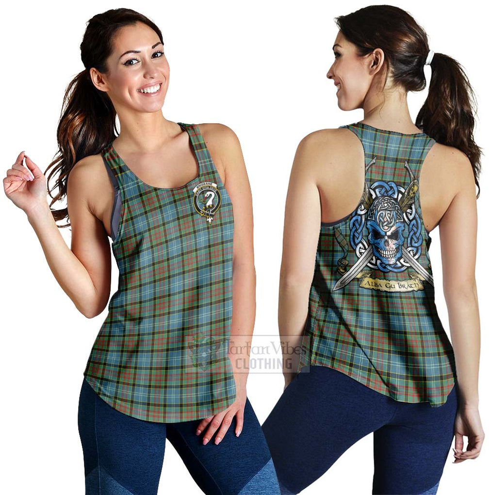 Tartan Vibes Clothing Brisbane Tartan Women's Racerback Tanks with Family Crest Celtic Skull Style