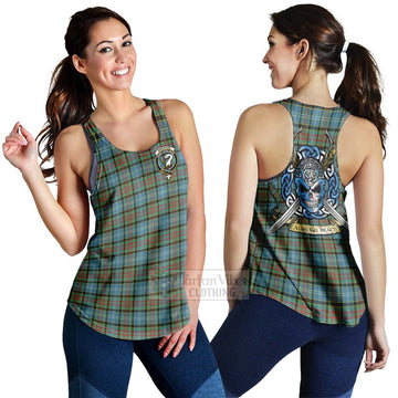 Brisbane Tartan Women's Racerback Tanks with Family Crest Celtic Skull Style