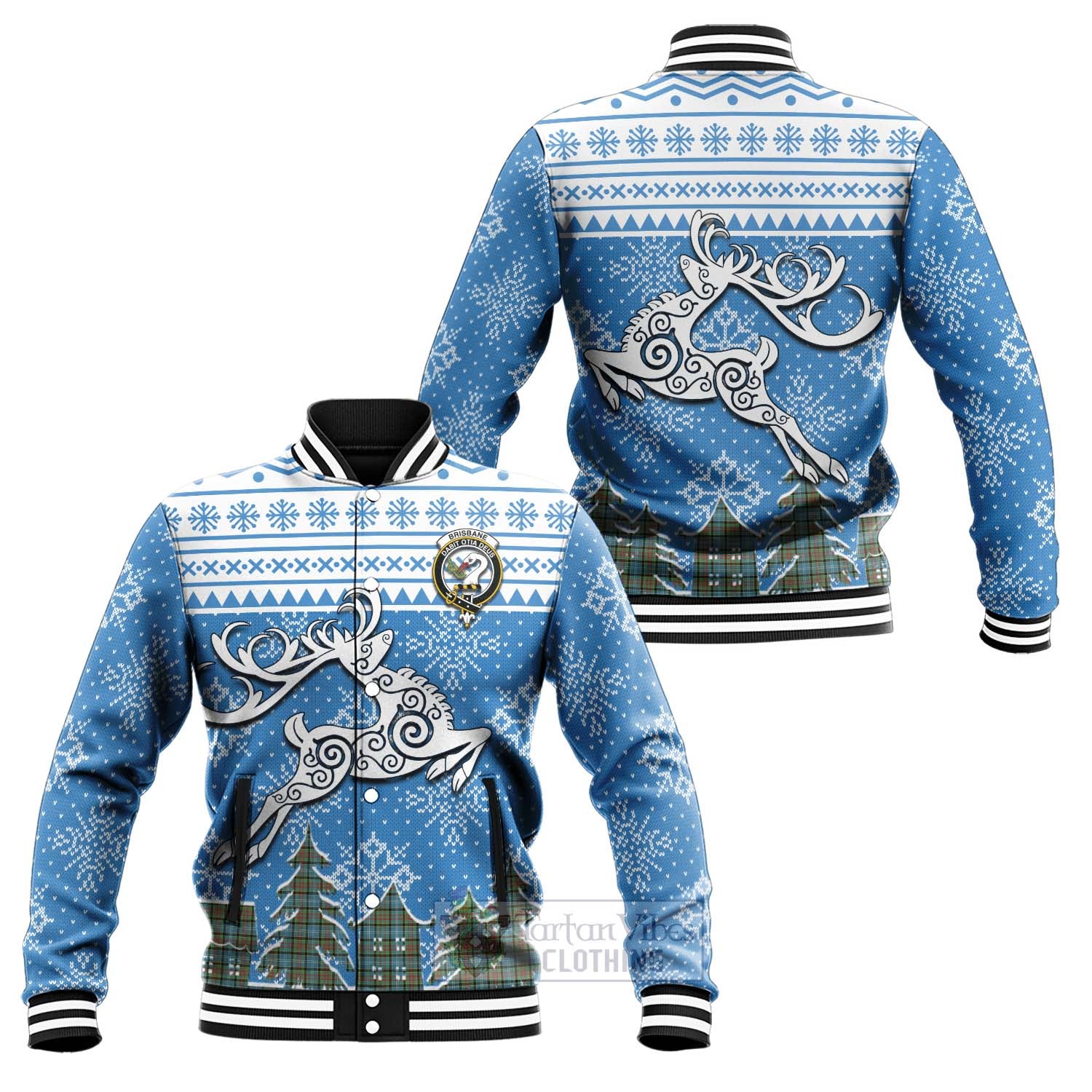 Tartan Vibes Clothing Brisbane Clan Christmas Baseball Jacket Celtic Reindeer Style