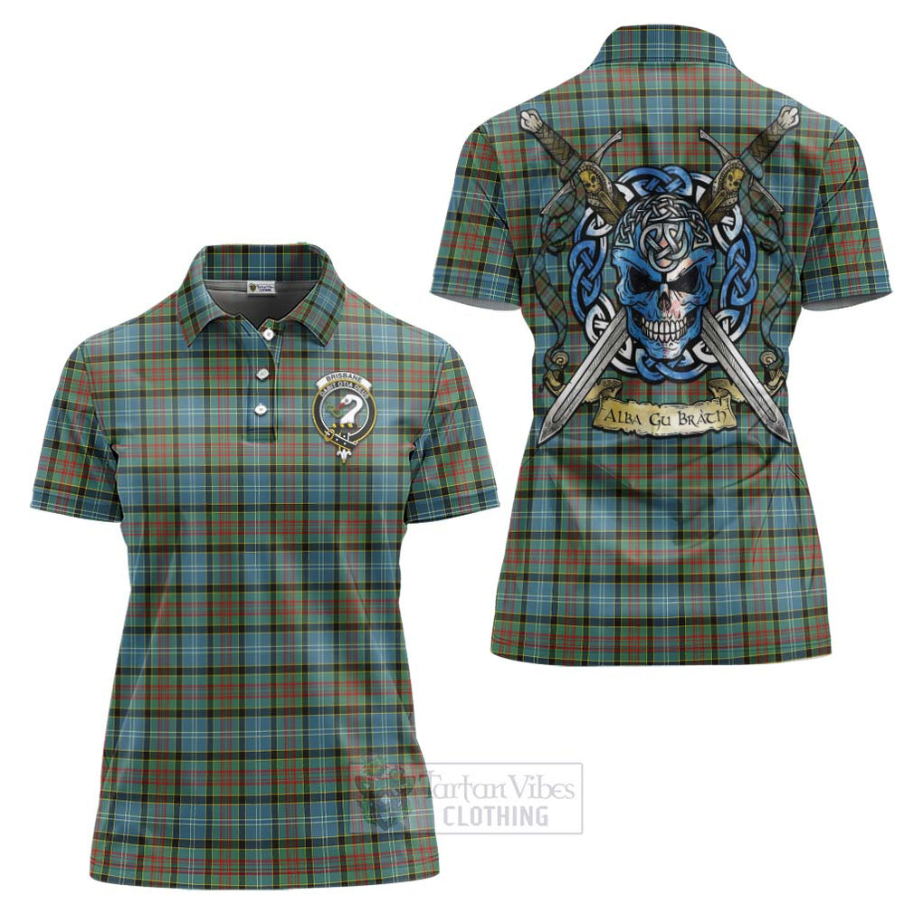 Tartan Vibes Clothing Brisbane Tartan Women's Polo Shirt with Family Crest Celtic Skull Style