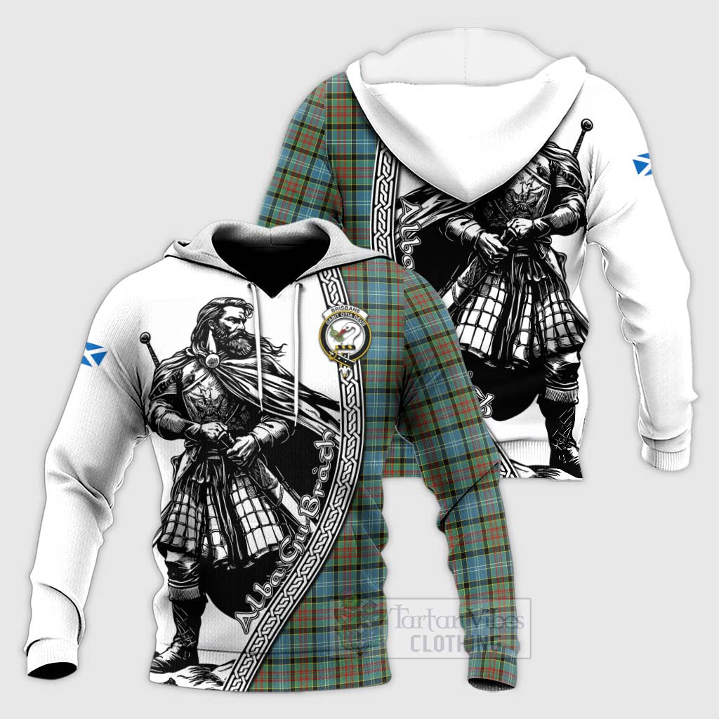 Tartan Vibes Clothing Brisbane Tartan Clan Crest Knitted Hoodie with Highlander Warrior Celtic Style