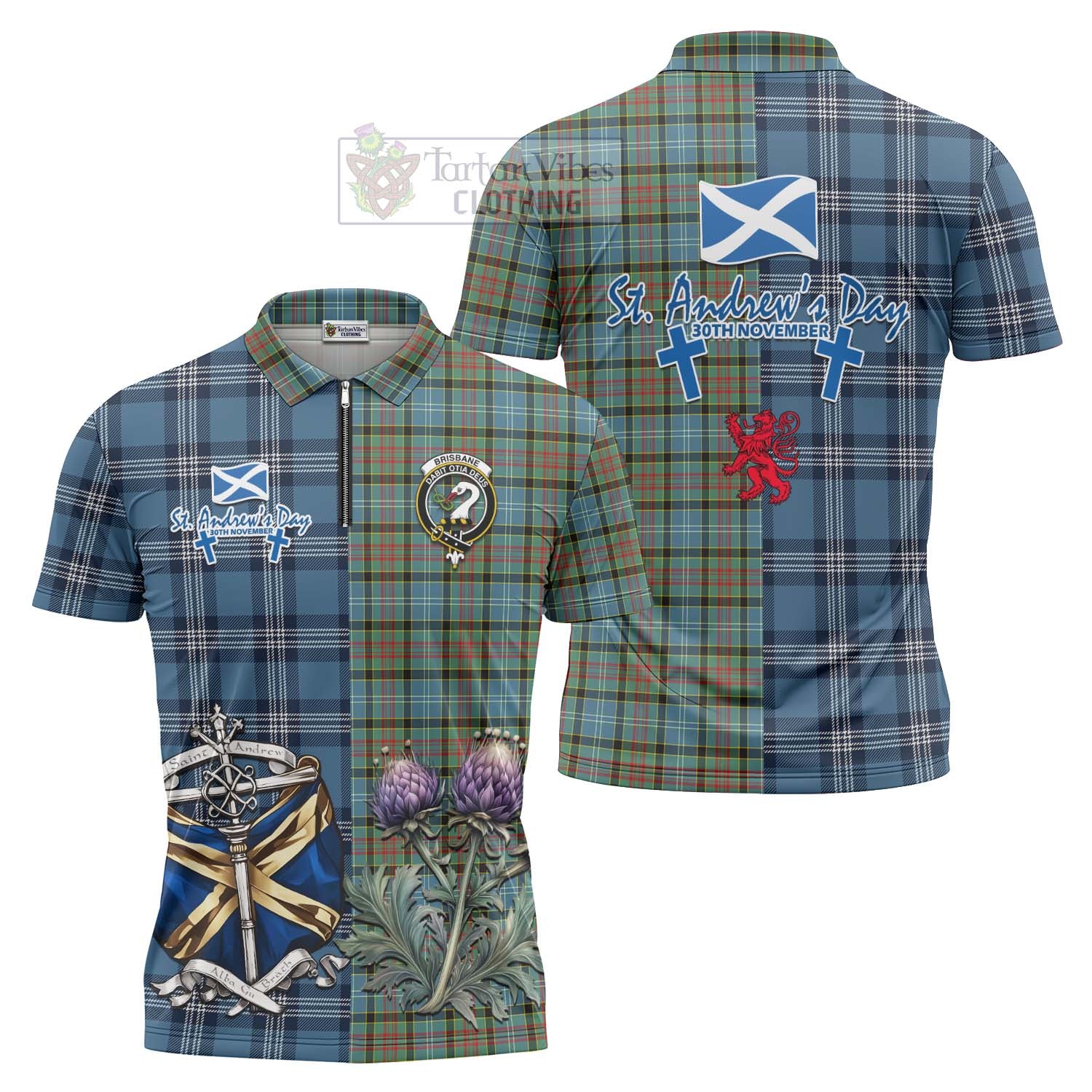 Tartan Vibes Clothing Brisbane Tartan Zipper Polo Shirt Happy St. Andrew's Day Half Tartan Style