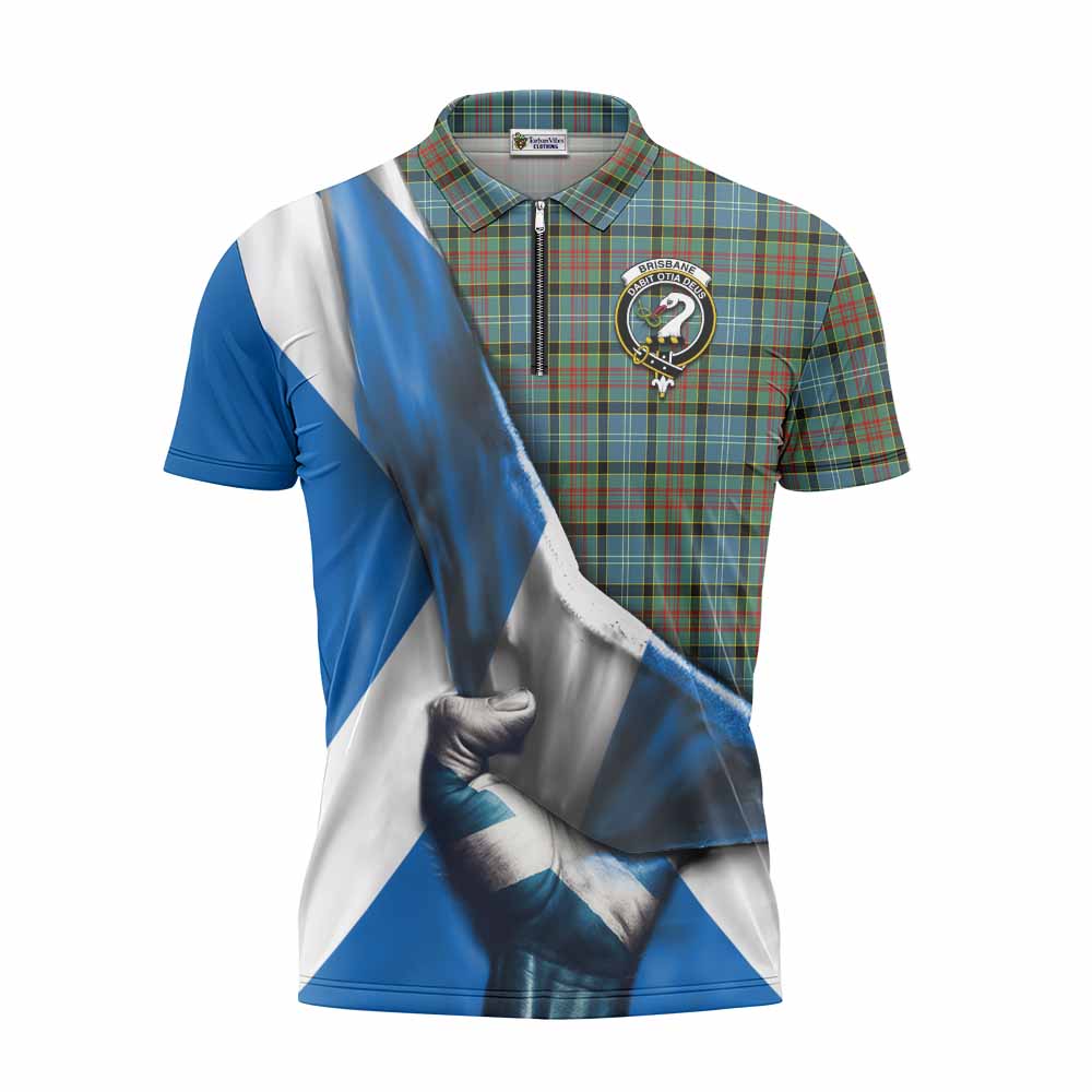 Tartan Vibes Clothing Brisbane Tartan Zipper Polo Shirt with Family Crest Scotland Patriotic Style