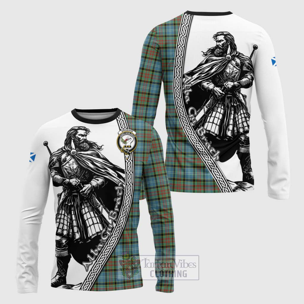 Tartan Vibes Clothing Brisbane Tartan Clan Crest Long Sleeve T-Shirt with Highlander Warrior Celtic Style