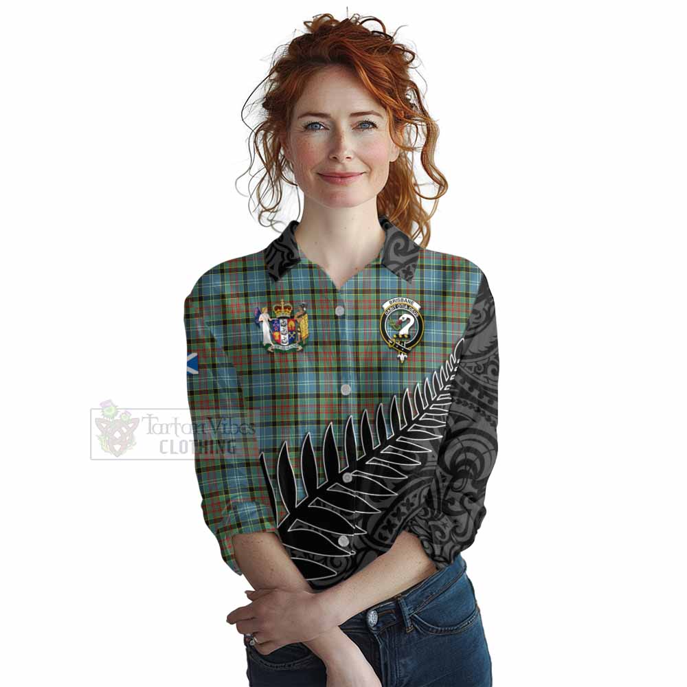 Tartan Vibes Clothing Brisbane Crest Tartan Women's Casual Shirt with New Zealand Silver Fern Half Style