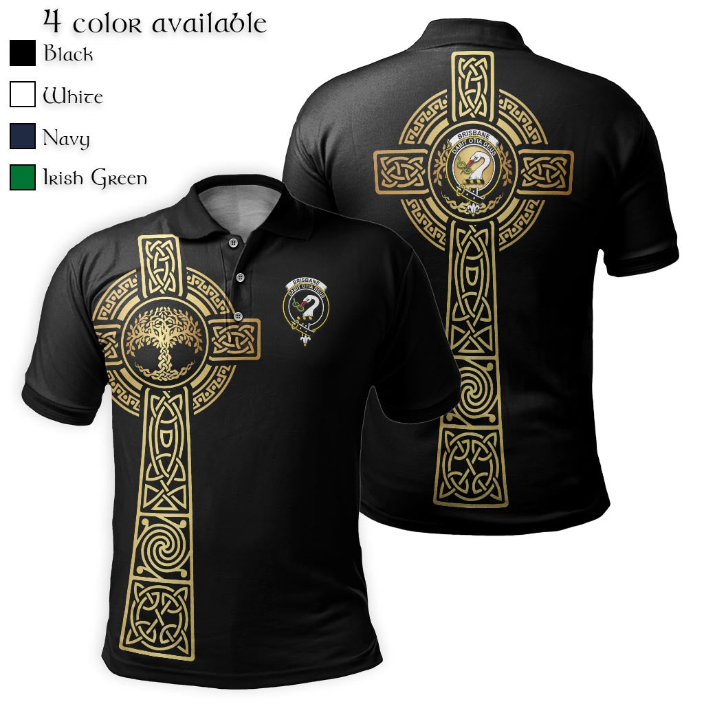 Brisbane Clan Polo Shirt with Golden Celtic Tree Of Life - Tartanvibesclothing