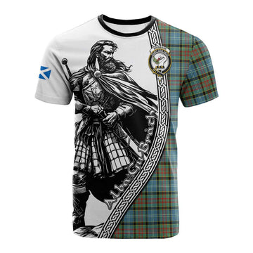 Brisbane Tartan Clan Crest Cotton T-shirt with Highlander Warrior Celtic Style