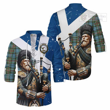 Brisbane Tartan Ghillie Kilt Shirt with Family Crest Scottish Bagpiper Vibes