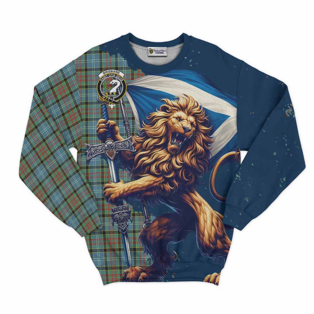 Tartan Vibes Clothing Brisbane Tartan Family Crest Sweatshirt with Scottish Majestic Lion