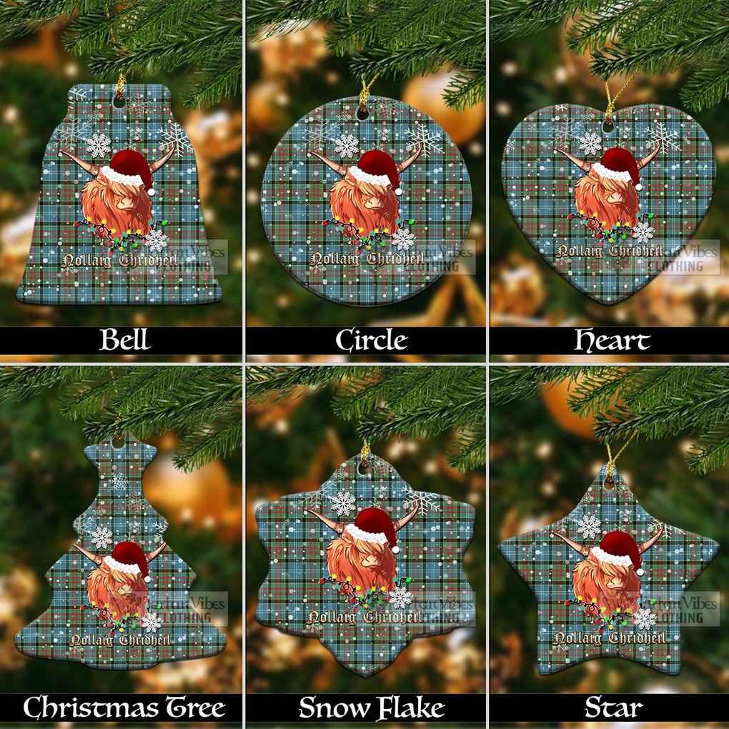 Tartan Vibes Clothing Brisbane Clan Tartan Ornament with Christmas Twinkle Highland Cattle