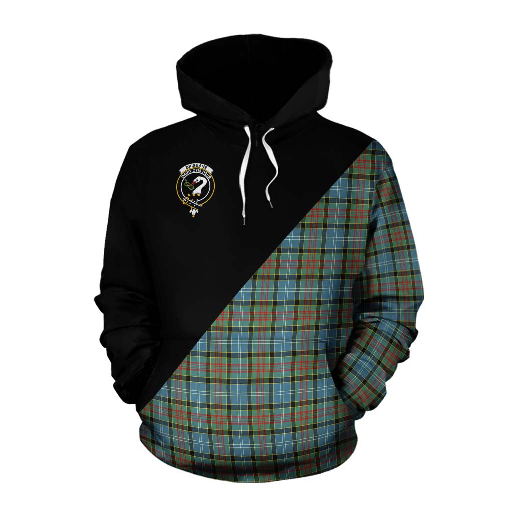 Tartan Vibes Clothing Brisbane Tartan Cotton Hoodie with Family Crest and Military Logo Style