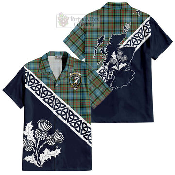 Brisbane Tartan Short Sleeve Button Shirt Featuring Thistle and Scotland Map