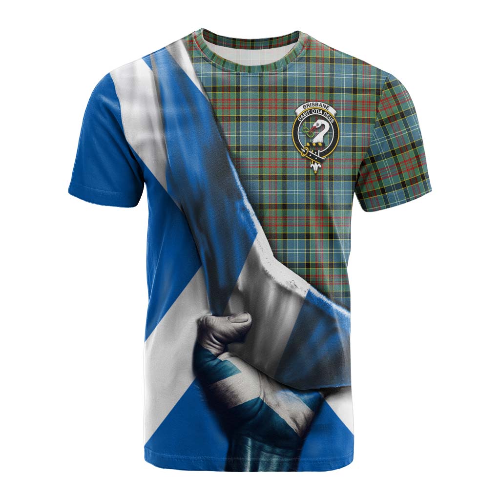 Tartan Vibes Clothing Brisbane Tartan Cotton T-shirt with Family Crest Scotland Patriotic Style