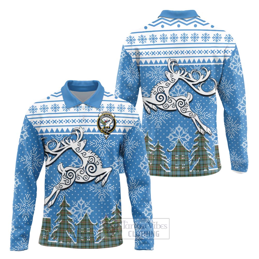 Tartan Vibes Clothing Brisbane Clan Christmas Long Sleeve Polo Shirt Celtic Reindeer Style