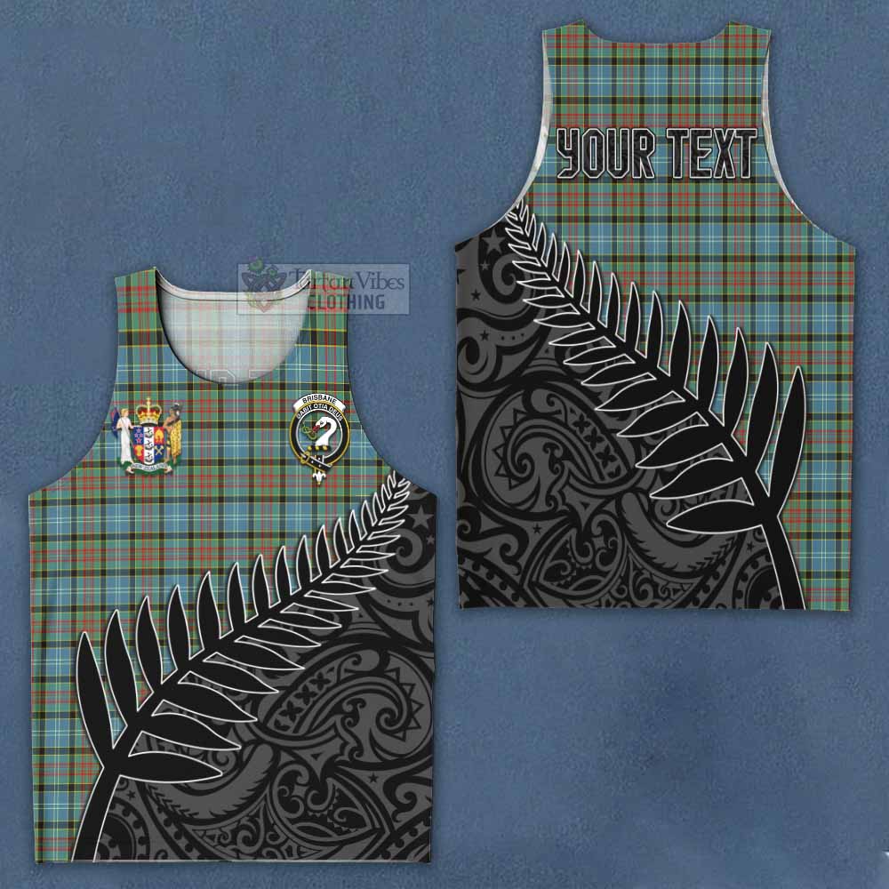 Tartan Vibes Clothing Brisbane Crest Tartan Men's Tank Top with New Zealand Silver Fern Half Style