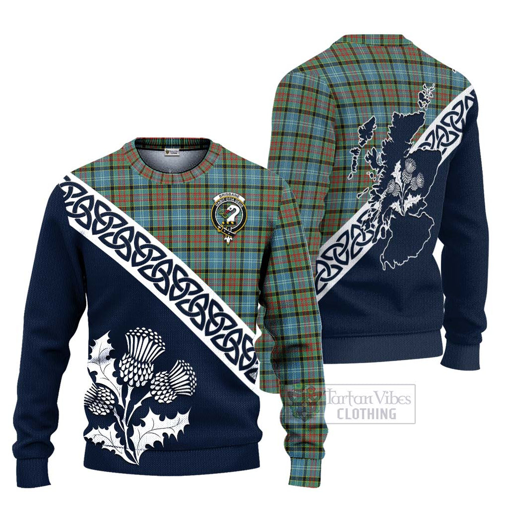 Tartan Vibes Clothing Brisbane Tartan Knitted Sweater Featuring Thistle and Scotland Map