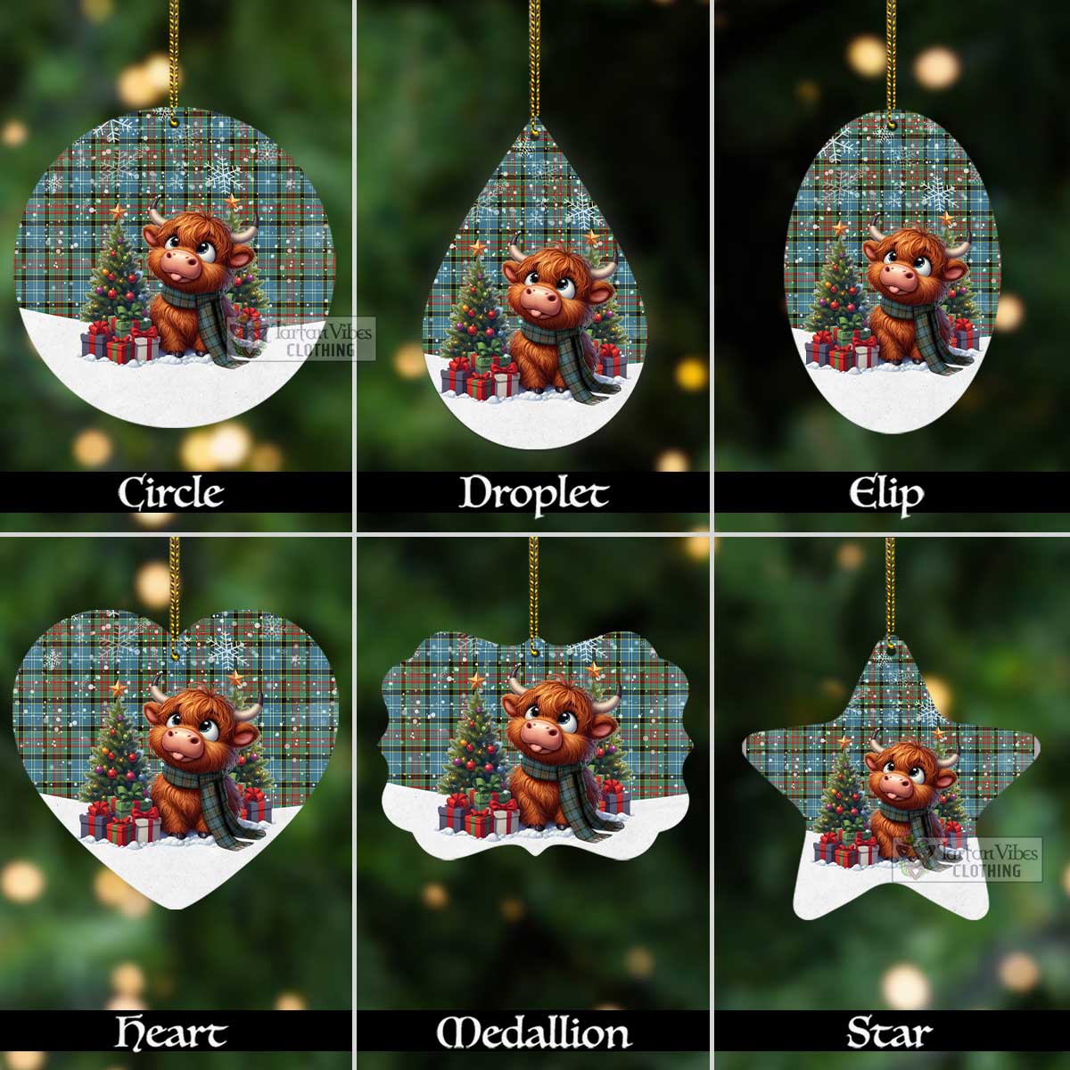 Tartan Vibes Clothing Brisbane Tartan Christmas Aluminium Ornament with Adorable Highland Coo