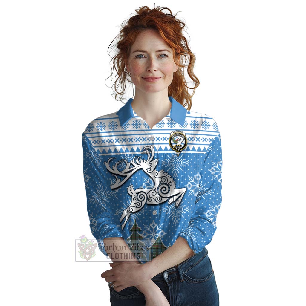 Tartan Vibes Clothing Brisbane Clan Christmas Women's Casual Shirt Celtic Reindeer Style