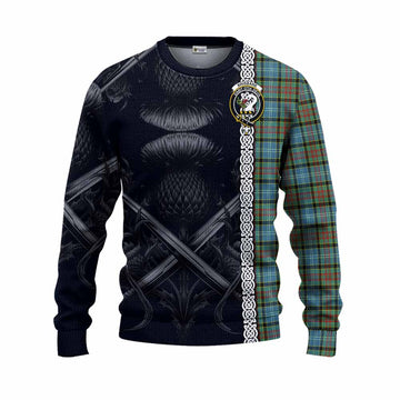 Brisbane Tartan Knitted Sweater with Family Crest Cross Sword Thistle Celtic Vibes