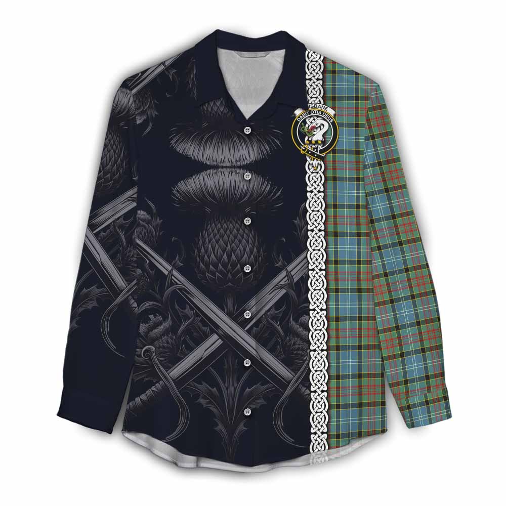 Tartan Vibes Clothing Brisbane Tartan Women's Casual Shirt with Family Crest Cross Sword Thistle Celtic Vibes