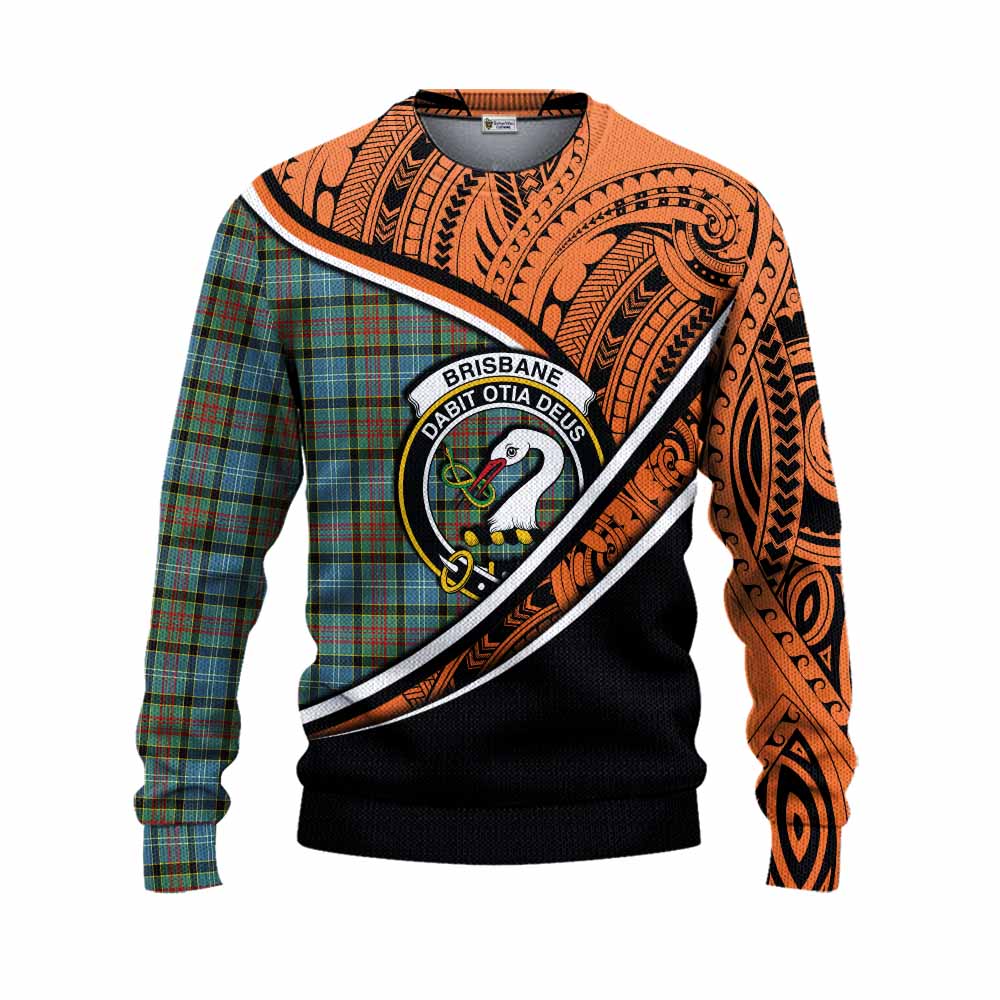 Tartan Vibes Clothing Brisbane Crest Tartan Knitted Sweater with Maori Tattoo Style - Orange Version