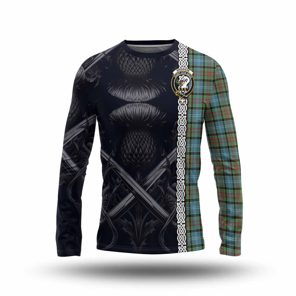 Tartan Vibes Clothing Brisbane Tartan Long Sleeve T-Shirt with Family Crest Cross Sword Thistle Celtic Vibes