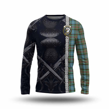 Brisbane Tartan Long Sleeve T-Shirt with Family Crest Cross Sword Thistle Celtic Vibes