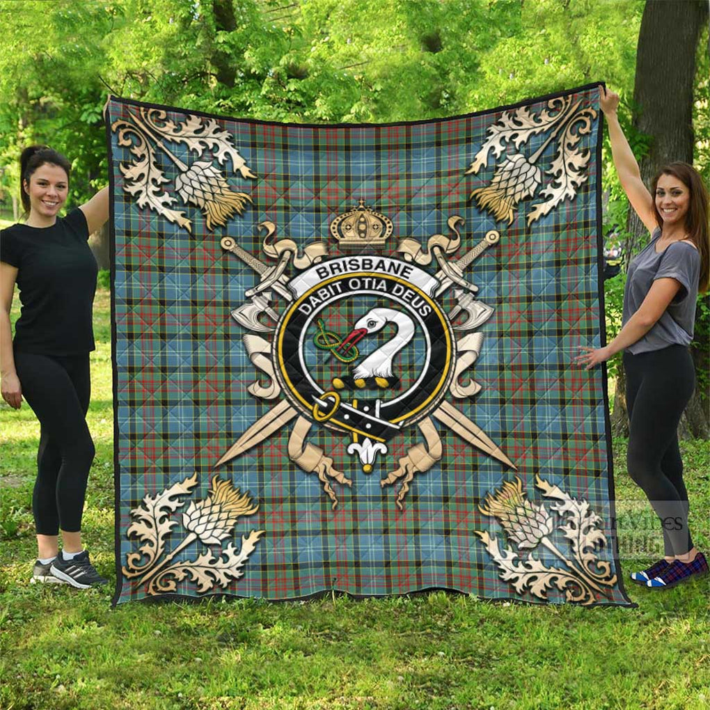 Tartan Vibes Clothing Brisbane Tartan Quilt with Family Crest and Scottish Golden Courage Shield