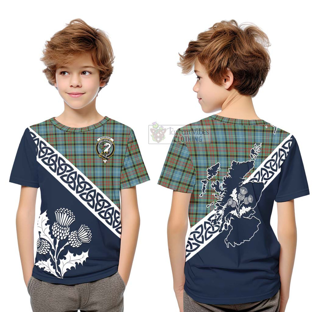 Tartan Vibes Clothing Brisbane Tartan Kid T-Shirt Featuring Thistle and Scotland Map