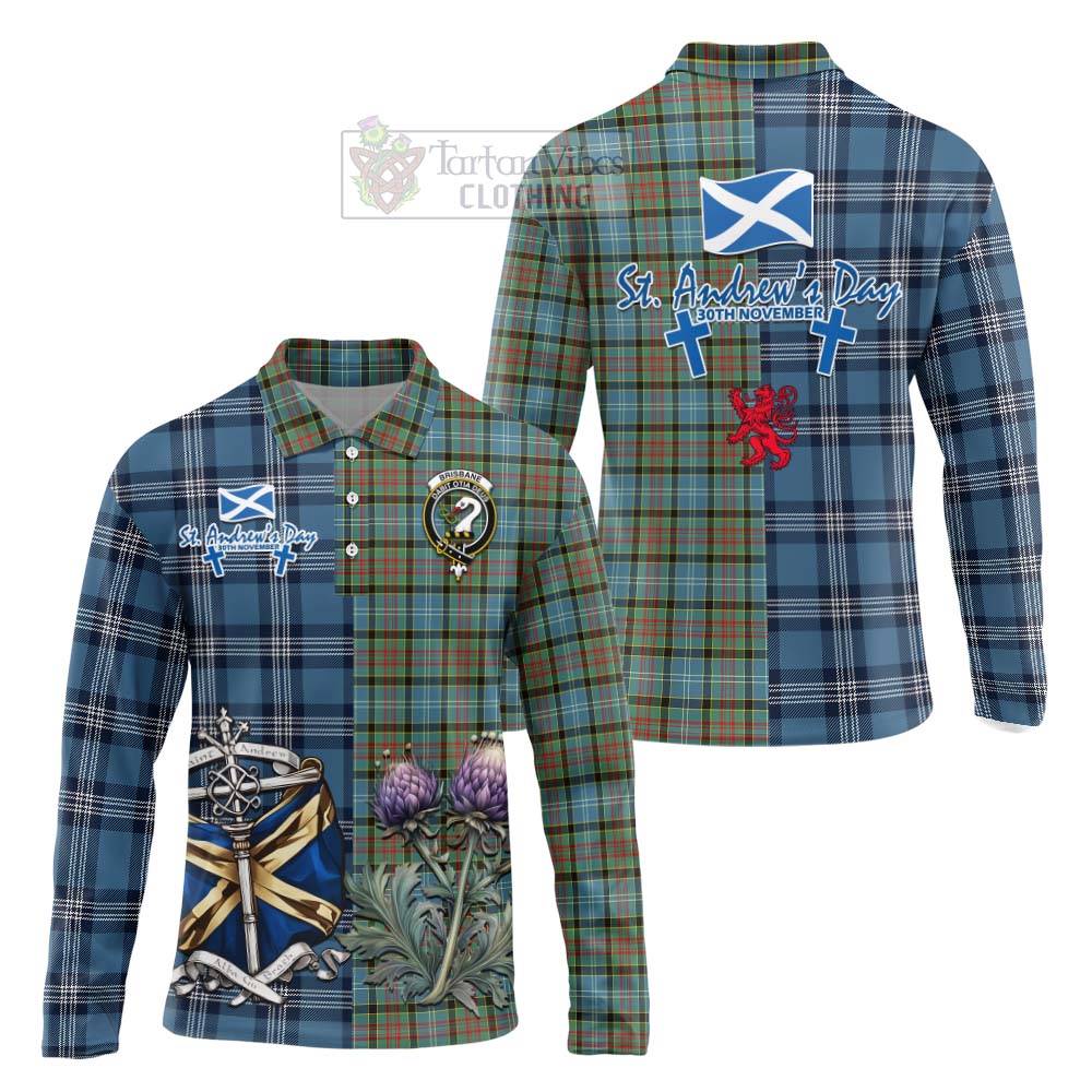 Tartan Vibes Clothing Brisbane Tartan Long Sleeve Polo Shirt Happy St. Andrew's Day Half Tartan Style