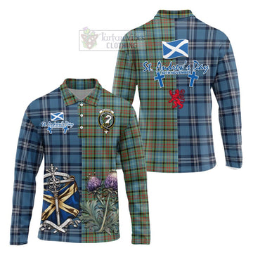 Brisbane Tartan Long Sleeve Polo Shirt Happy St. Andrew's Day Half Tartan Style