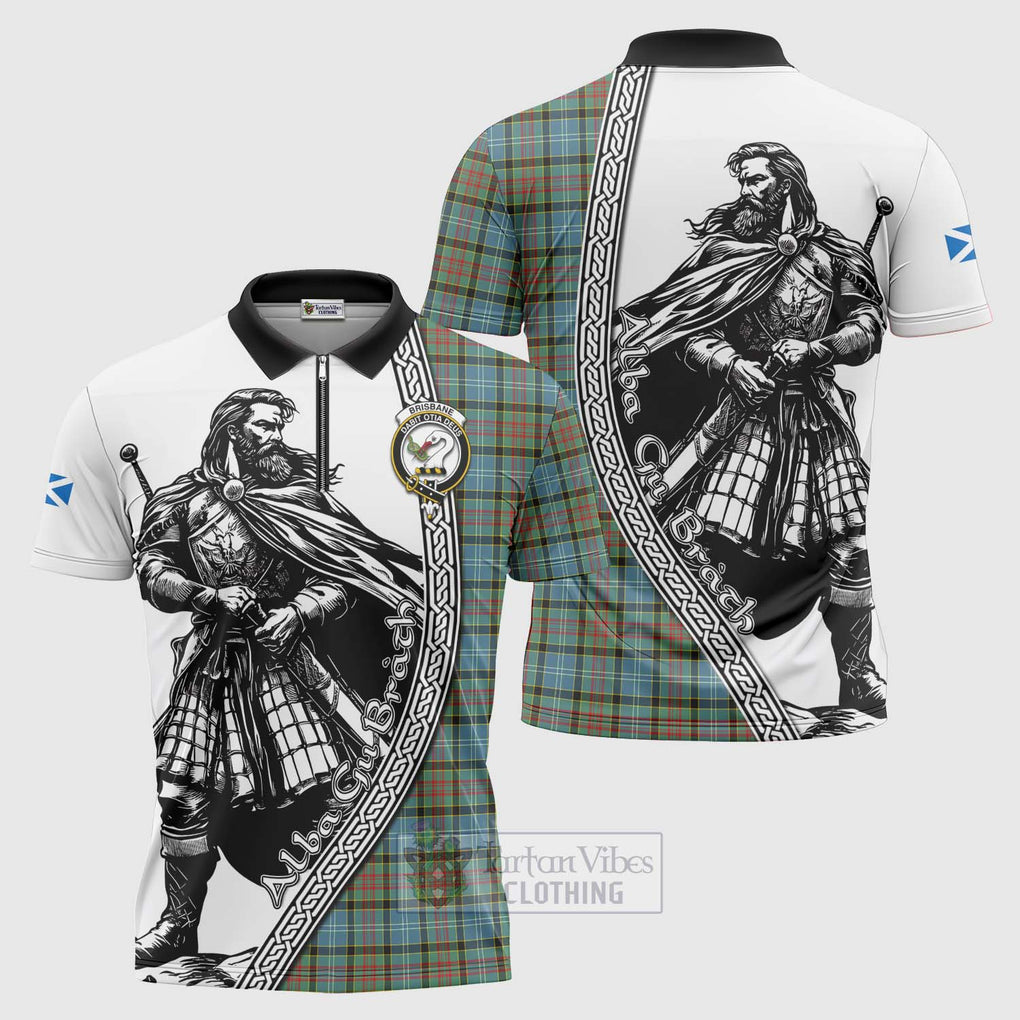 Tartan Vibes Clothing Brisbane Tartan Clan Crest Zipper Polo Shirt with Highlander Warrior Celtic Style