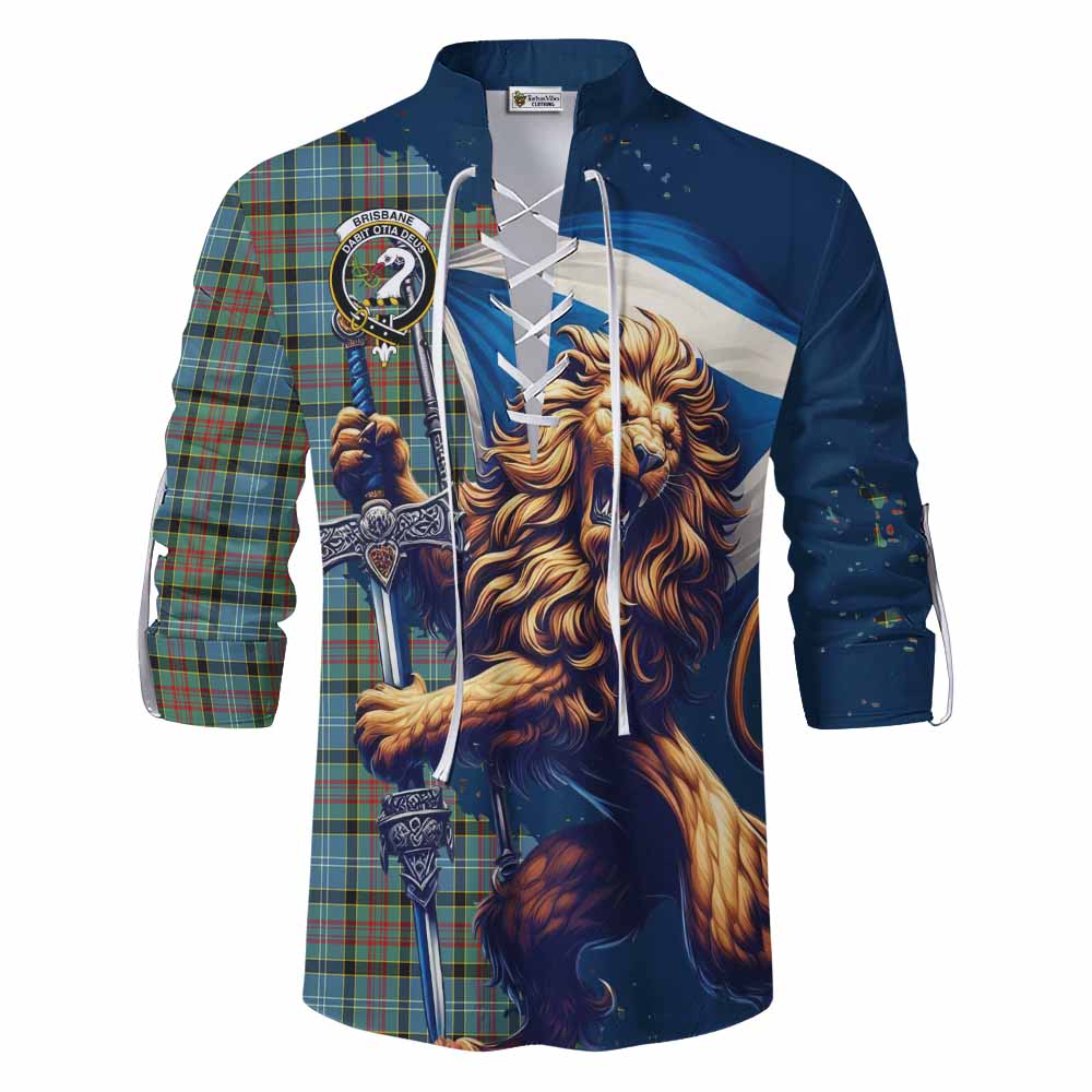 Tartan Vibes Clothing Brisbane Tartan Family Crest Ghillie Kilt Shirt with Scottish Majestic Lion