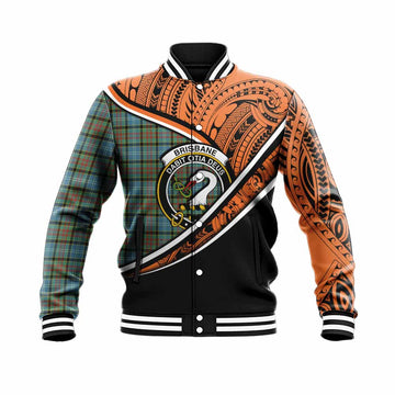 Brisbane Crest Tartan Baseball Jacket with Polynesian Vibes Style - Orange Version