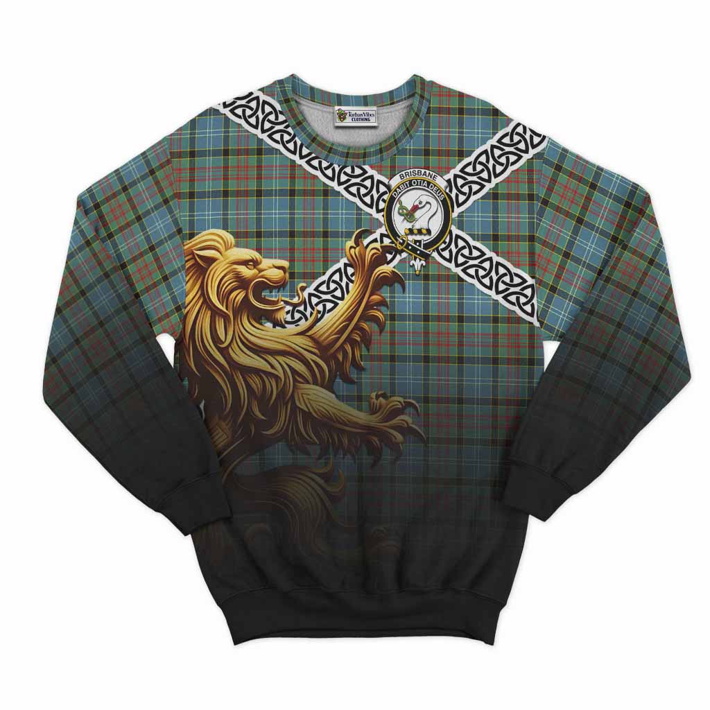 Brisbane Crest Tartan Sweatshirt with Golden Lion Emblem Celtic Style Unisex - Tartan Vibes Clothing