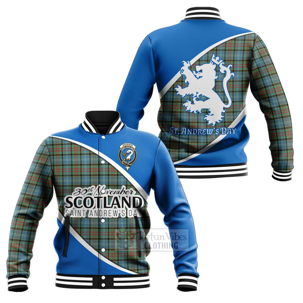 Tartan Vibes Clothing Brisbane Family Crest Tartan Baseball Jacket Celebrate Saint Andrew's Day in Style