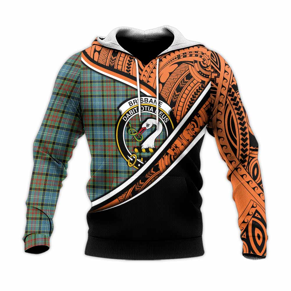 Tartan Vibes Clothing Brisbane Crest Tartan Knitted Hoodie with Maori Tattoo Style - Orange Version